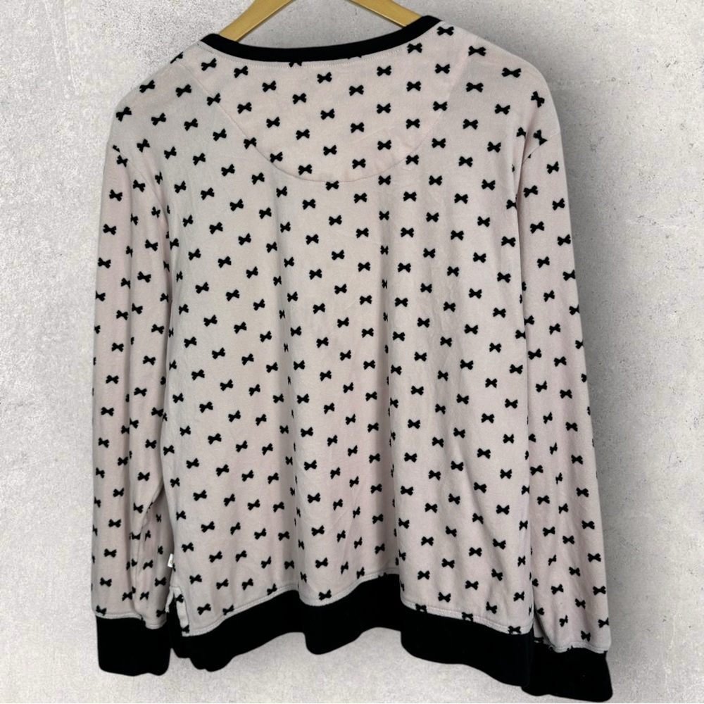 Kate Spade Pink Bow Print Fleece Sweatshirt Top Womens Size XL Loungewear Cozy - Picture 3 of 14